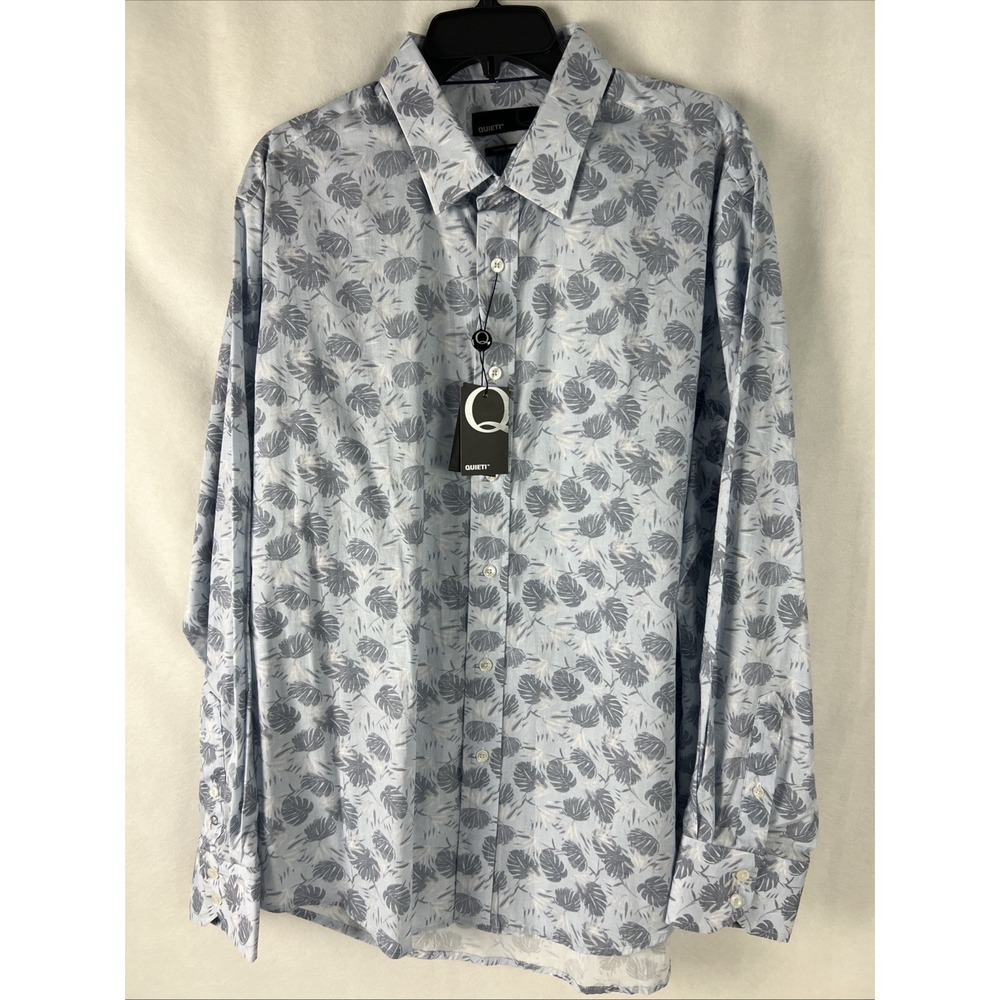 Quieti Mens Shirt Size XL QS24-21‎ Tropical Cotton Stretch Blue Grey A59